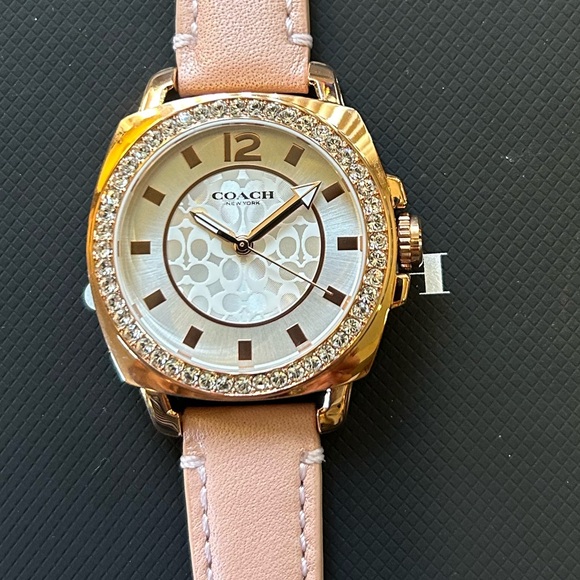 Coach Boyfriend Watch With 34m Silver Face & Pink Leather Band - Picture 2 of 5